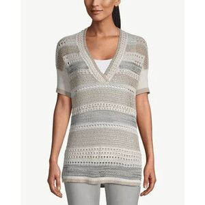 NWT Chicos open weave sweater v neck metallic thread Sz 1/M